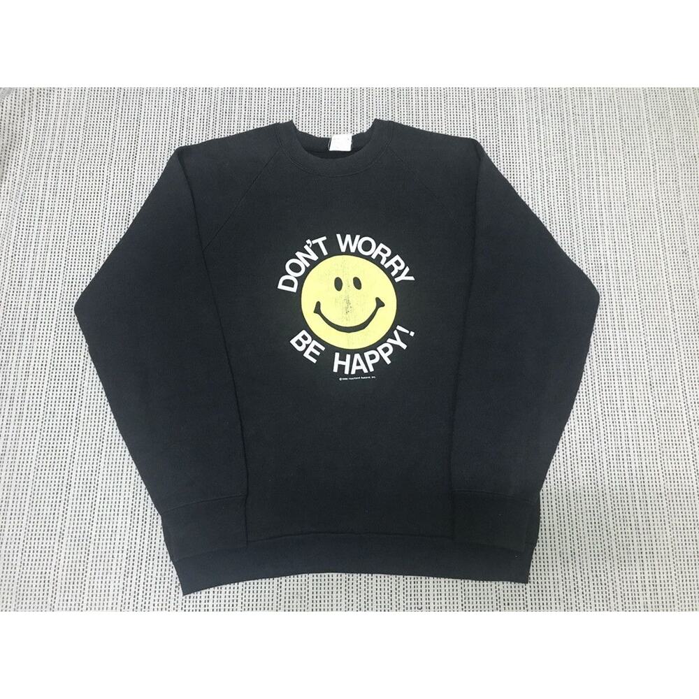 Vintage 1988 Don’t Worry Be Happy Men's Large Black Sweatshirt USA Rare